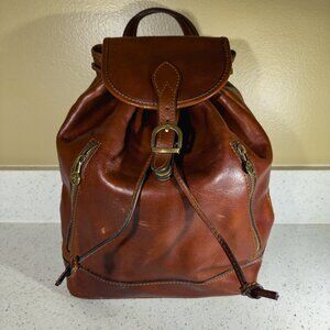 TIME RESISTANCE  White Noise Leather Backpack for Women in Cognac Brown Matte